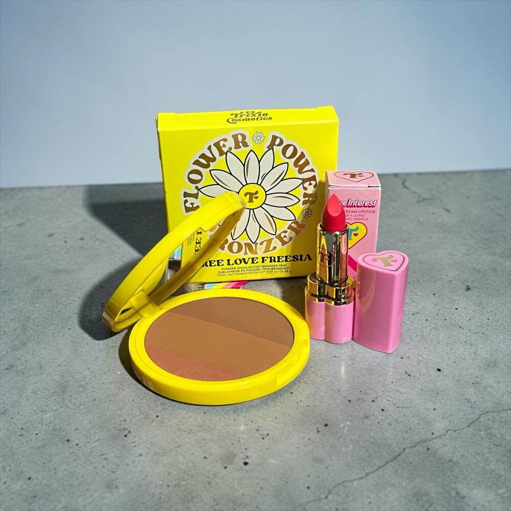 NIB Trixie Cosmetics Flower Power Bronzer Trio + Cream Lipstick